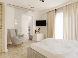 SYPIALNIA Z GARDEROBĄ - Średnia biała sypialnia, styl nowoczesny - zdjęcie od FORMA - Pracownia Architektury Wnętrz