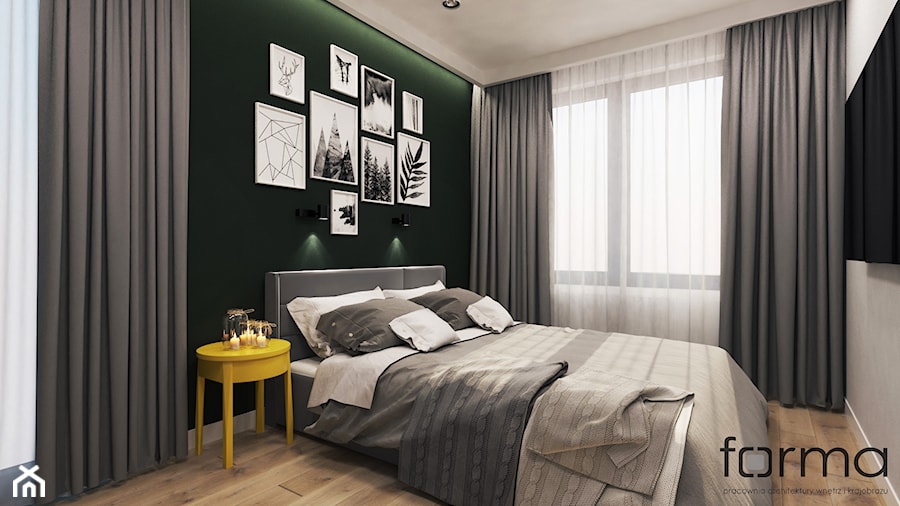 SYPIALNIA ZALESIE - Średnia biała zielona sypialnia, styl nowoczesny - zdjęcie od FORMA - Pracownia Architektury Wnętrz