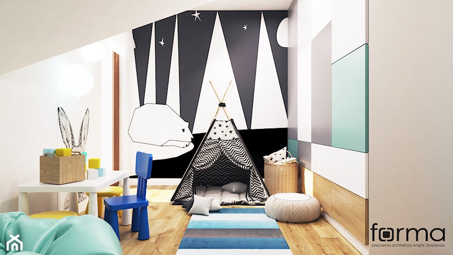 POKÓJ TYMKA - Średni szary pokój dziecka dla dziecka dla chłopca, styl nowoczesny - zdjęcie od FORMA - Pracownia Architektury Wnętrz