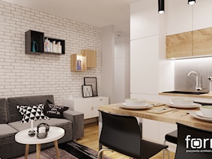 MIESZKANIE DĄBIE PARK - Średni biały salon z kuchnią z jadalnią, styl nowoczesny - zdjęcie od FORMA - Pracownia Architektury Wnętrz
