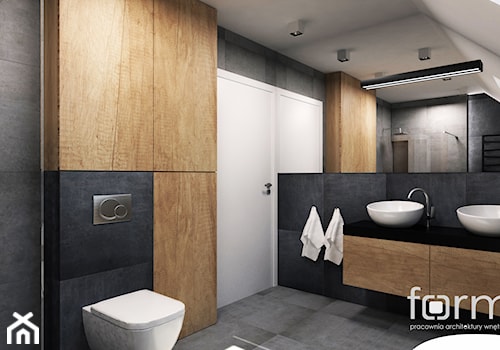ŁAZIENKA KRYSPINÓW - Średnia na poddaszu z dwoma umywalkami łazienka z oknem, styl nowoczesny - zdjęcie od FORMA - Pracownia Architektury Wnętrz