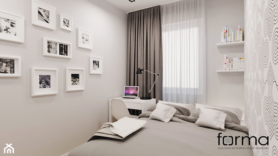 MIESZKANIE DĄBIE PARK - Mała szara z biurkiem sypialnia, styl nowoczesny - zdjęcie od FORMA - Pracownia Architektury Wnętrz