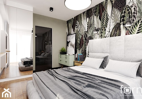SYPIALNIA MASARSKA - Średnia beżowa zielona sypialnia, styl nowoczesny - zdjęcie od FORMA - Pracownia Architektury Wnętrz