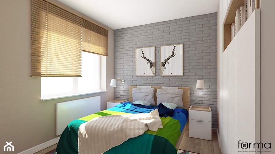 SYPIALNIA 2 - Mała beżowa szara sypialnia, styl nowoczesny - zdjęcie od FORMA - Pracownia Architektury Wnętrz