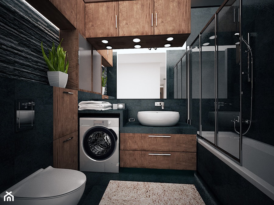 Łazienka - Średnia z pralką / suszarką z punktowym oświetleniem łazienka, styl nowoczesny - zdjęcie od FORMA - Pracownia Architektury Wnętrz