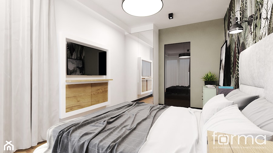 SYPIALNIA MASARSKA - Średnia biała zielona sypialnia, styl nowoczesny - zdjęcie od FORMA - Pracownia Architektury Wnętrz