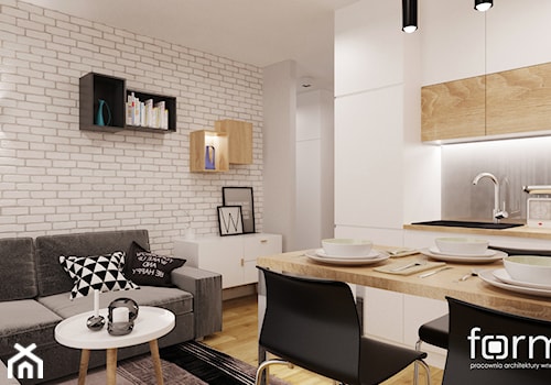 MIESZKANIE DĄBIE PARK - Mały szary salon z kuchnią z jadalnią, styl nowoczesny - zdjęcie od FORMA - Pracownia Architektury Wnętrz