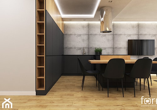 MIESZKANIE CHOPINA - Średni czarny szary salon z kuchnią z jadalnią, styl nowoczesny - zdjęcie od FORMA - Pracownia Architektury Wnętrz