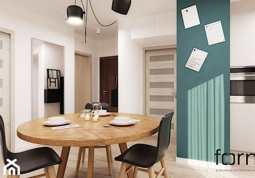 MIESZKANIE WROCŁAWSKA - Średnia biała niebieska jadalnia w kuchni, styl nowoczesny - zdjęcie od FORMA - Pracownia Architektury Wnętrz