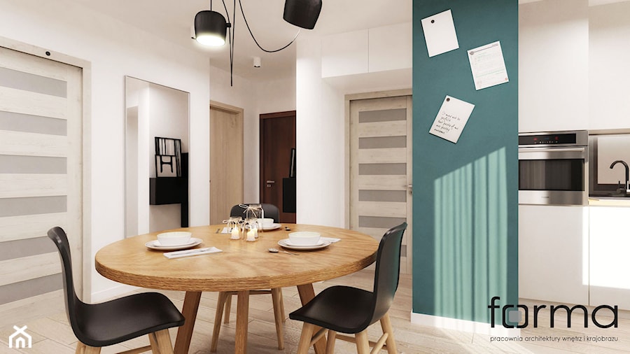 MIESZKANIE WROCŁAWSKA - Średnia biała niebieska jadalnia w kuchni, styl nowoczesny - zdjęcie od FORMA - Pracownia Architektury Wnętrz