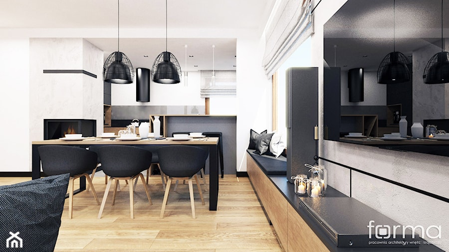 DOM NIEPOŁOMICE - Średni szary salon z kuchnią z jadalnią, styl nowoczesny - zdjęcie od FORMA - Pracownia Architektury Wnętrz
