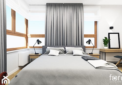 SYPIALNIA KOKOSOWA - Mała szara sypialnia, styl nowoczesny - zdjęcie od FORMA - Pracownia Architektury Wnętrz