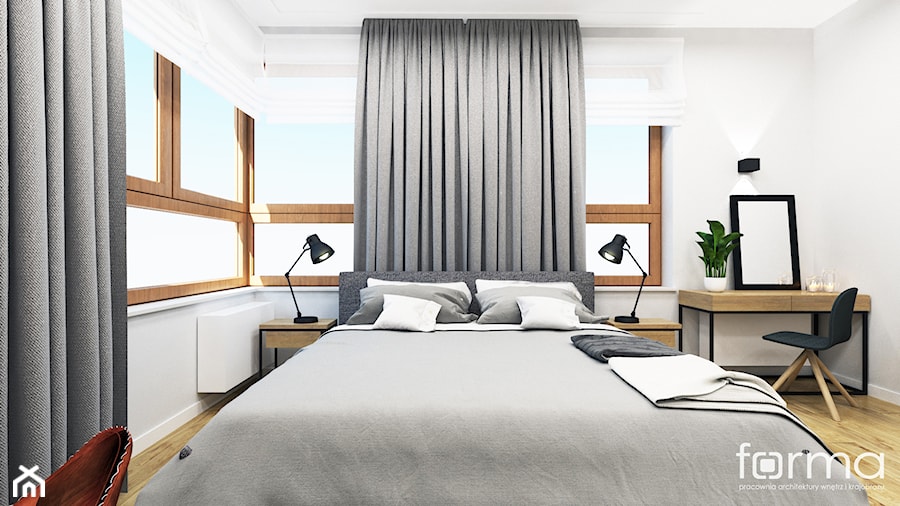 SYPIALNIA KOKOSOWA - Mała szara sypialnia, styl nowoczesny - zdjęcie od FORMA - Pracownia Architektury Wnętrz