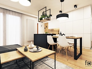 WILLA SŁOWICZA - Średni biały salon z kuchnią z jadalnią z tarasem / balkonem, styl industrialny - zdjęcie od FORMA - Pracownia Architektury Wnętrz