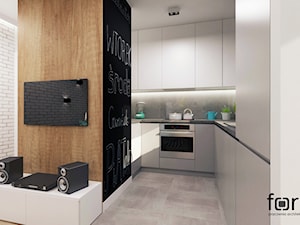 MIESZKANIE BOREK FAŁĘCKI - Mała otwarta szara z zabudowaną lodówką kuchnia w kształcie litery u, styl nowoczesny - zdjęcie od FORMA - Pracownia Architektury Wnętrz