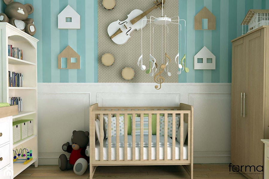 POKÓJ DZIECIĘCY - Średni biały niebieski pokój dziecka dla niemowlaka dla chłopca dla dziewczynki, styl tradycyjny - zdjęcie od FORMA - Pracownia Architektury Wnętrz