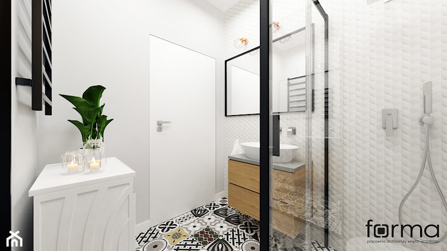 ŁAZIENKA RAKOWICKA - Średnia bez okna z pralką / suszarką z lustrem łazienka, styl industrialny - zdjęcie od FORMA - Pracownia Architektury Wnętrz