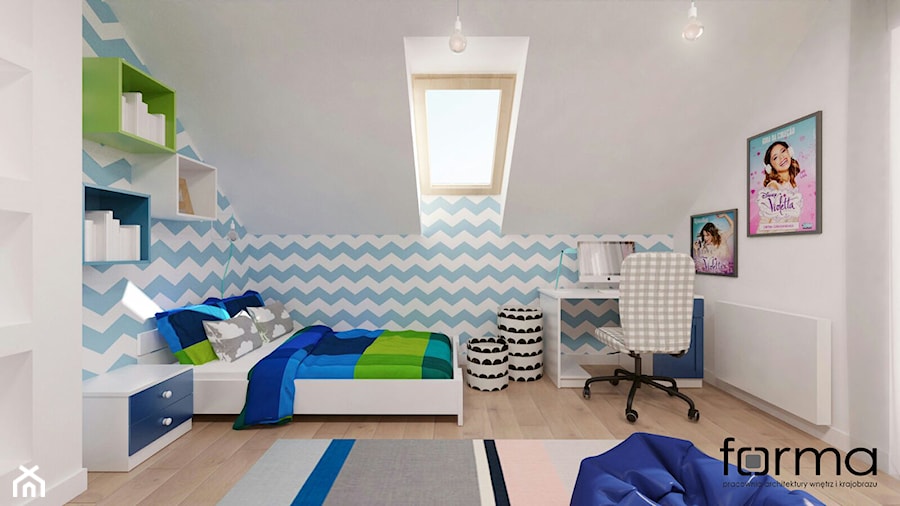 POKÓJ ANI - Średni biały szary niebieski pokój dziecka dla nastolatka dla chłopca dla dziewczynki, styl nowoczesny - zdjęcie od FORMA - Pracownia Architektury Wnętrz
