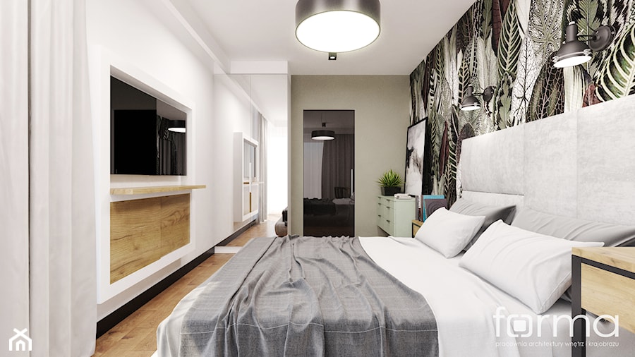 SYPIALNIA MASARSKA - Średnia beżowa biała sypialnia, styl nowoczesny - zdjęcie od FORMA - Pracownia Architektury Wnętrz