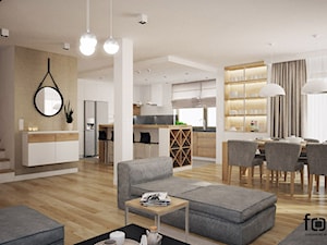 DOM SKAWINA - Duży biały salon z kuchnią z jadalnią, styl nowoczesny - zdjęcie od FORMA - Pracownia Architektury Wnętrz
