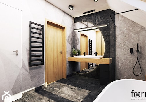 ŁAZIENKA 1 RUCZAJ - Duża z lustrem z dwoma umywalkami łazienka z oknem, styl industrialny - zdjęcie od FORMA - Pracownia Architektury Wnętrz