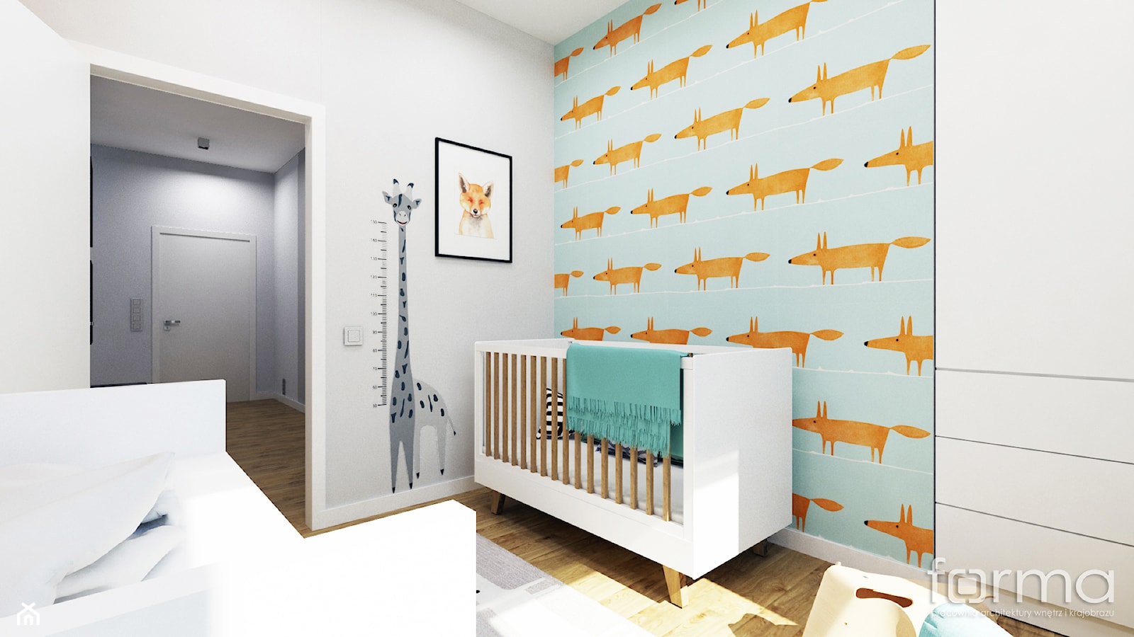 POKÓJ DZIĘCIĘCY ZIELONY NUGAT - Średni szary niebieski pokój dziecka dla niemowlaka dla chłopca dla dziewczynki, styl nowoczesny - zdjęcie od FORMA - Pracownia Architektury Wnętrz - Homebook