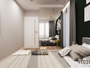 SYPIALNIA ZALESIE - Średnia czarna szara sypialnia, styl nowoczesny - zdjęcie od FORMA - Pracownia Architektury Wnętrz