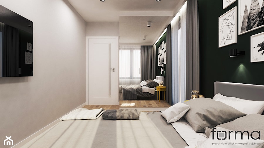 SYPIALNIA ZALESIE - Średnia czarna szara sypialnia, styl nowoczesny - zdjęcie od FORMA - Pracownia Architektury Wnętrz