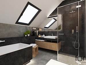 ŁAZIENKA STRUMIANY - Średnia na poddaszu z punktowym oświetleniem łazienka z oknem, styl nowoczesny - zdjęcie od FORMA - Pracownia Architektury Wnętrz