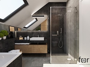 ŁAZIENKA STRUMIANY - Średnia na poddaszu z lustrem łazienka z oknem, styl nowoczesny - zdjęcie od FORMA - Pracownia Architektury Wnętrz