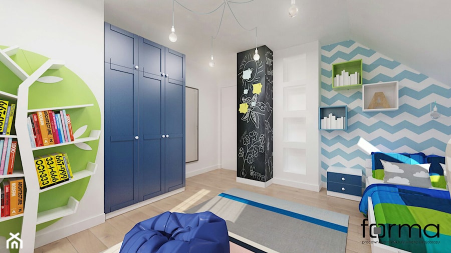 POKÓJ ANI - Średni biały niebieski pokój dziecka dla dziecka dla nastolatka dla chłopca dla dziewczynki, styl nowoczesny - zdjęcie od FORMA - Pracownia Architektury Wnętrz
