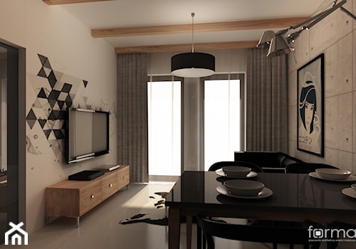 Mieszkanie - Mały biały salon z jadalnią, styl nowoczesny - zdjęcie od FORMA - Pracownia Architektury Wnętrz