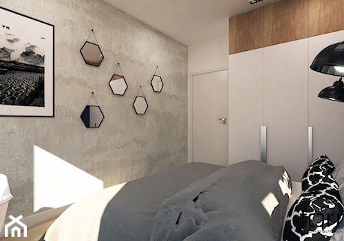 SYPIALNIA RUCZAJ - Średnia biała szara z biurkiem sypialnia, styl industrialny - zdjęcie od FORMA - Pracownia Architektury Wnętrz