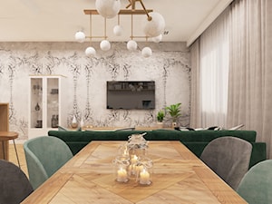 MIESZKANIE WARSZAWA - Średni beżowy szary salon z kuchnią z jadalnią, styl vintage - zdjęcie od FORMA - Pracownia Architektury Wnętrz