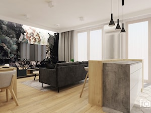 MIESZKANIE BUSZKA - Średni czarny szary salon z kuchnią z jadalnią, styl nowoczesny - zdjęcie od FORMA - Pracownia Architektury Wnętrz