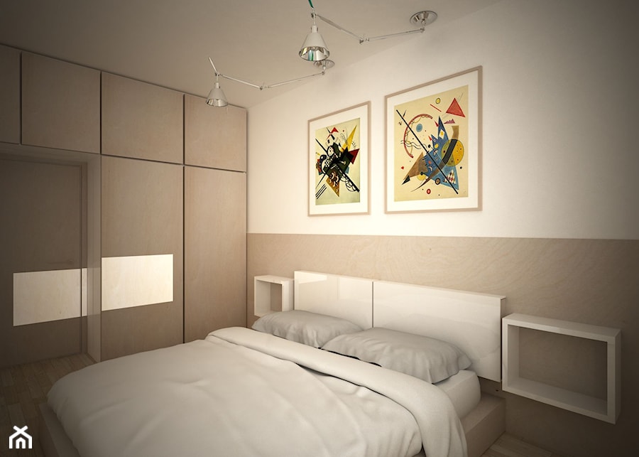 Ciepły minimalizm - Średnia beżowa biała sypialnia, styl minimalistyczny - zdjęcie od FORMA - Pracownia Architektury Wnętrz