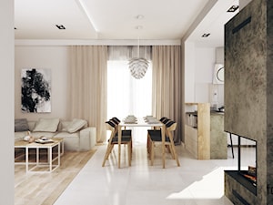 DOM - Duży biały salon z kuchnią z jadalnią, styl nowoczesny - zdjęcie od FORMA - Pracownia Architektury Wnętrz