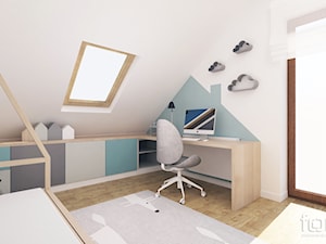 POKÓJ DZIECIĘCY - Średni biały niebieski pokój dziecka dla nastolatka dla chłopca dla dziewczynki, styl nowoczesny - zdjęcie od FORMA - Pracownia Architektury Wnętrz