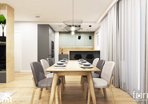 MIESZKANIE ALEJA POKOJU - Średni biały szary salon z kuchnią z jadalnią, styl nowoczesny - zdjęcie od FORMA - Pracownia Architektury Wnętrz