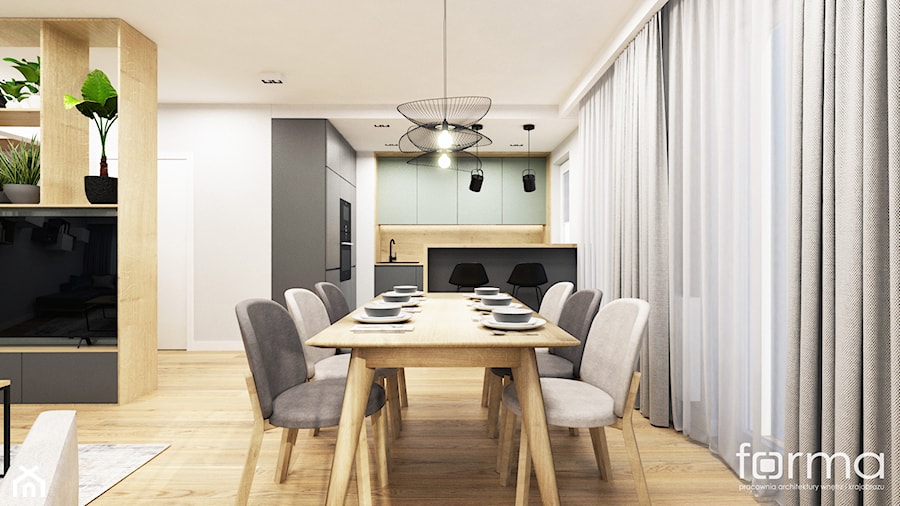 MIESZKANIE ALEJA POKOJU - Średni biały szary salon z kuchnią z jadalnią, styl nowoczesny - zdjęcie od FORMA - Pracownia Architektury Wnętrz