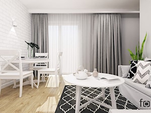 MIESZKANIE PACHOŃSKIEGO - Mały biały szary salon z jadalnią, styl skandynawski - zdjęcie od FORMA - Pracownia Architektury Wnętrz