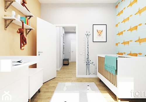 POKÓJ DZIĘCIĘCY ZIELONY NUGAT - Średni szary niebieski żółty pokój dziecka dla niemowlaka dla chłopca dla dziewczynki, styl nowoczesny - zdjęcie od FORMA - Pracownia Architektury Wnętrz