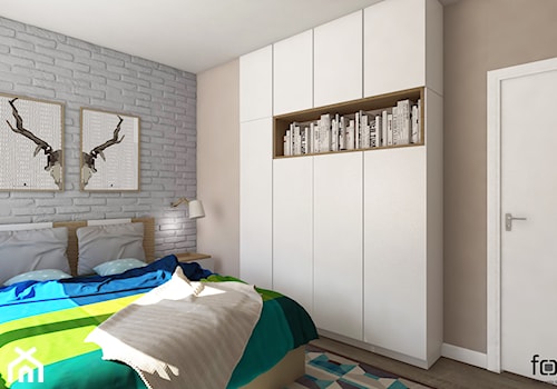 SYPIALNIA 2 - Średnia beżowa biała sypialnia, styl nowoczesny - zdjęcie od FORMA - Pracownia Architektury Wnętrz