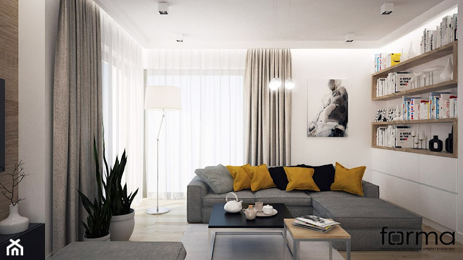 DOM SKAWINA - Średni biały salon, styl nowoczesny - zdjęcie od FORMA - Pracownia Architektury Wnętrz