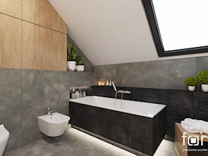 ŁAZIENKA STRUMIANY - Mała na poddaszu łazienka z oknem, styl nowoczesny - zdjęcie od FORMA - Pracownia Architektury Wnętrz