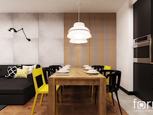 MIESZKANIE MASARSKA - Średnia biała czarna jadalnia w salonie w kuchni, styl industrialny - zdjęcie od FORMA - Pracownia Architektury Wnętrz