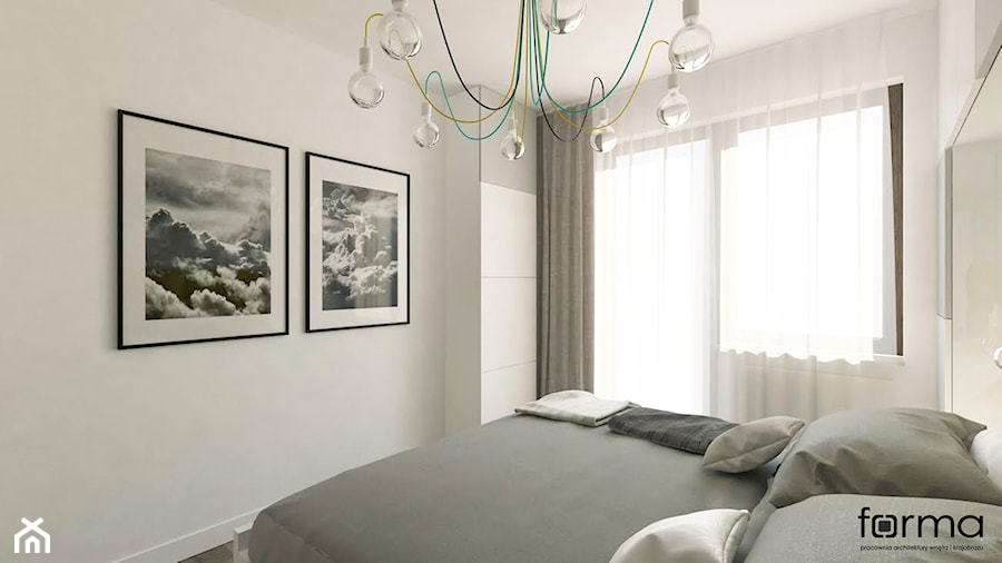 SYPIALNIA - Mała biała sypialnia, styl minimalistyczny - zdjęcie od FORMA - Pracownia Architektury Wnętrz