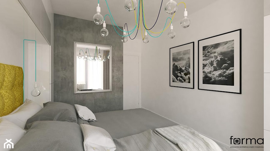 SYPIALNIA - Mała biała szara sypialnia z balkonem / tarasem, styl minimalistyczny - zdjęcie od FORMA - Pracownia Architektury Wnętrz