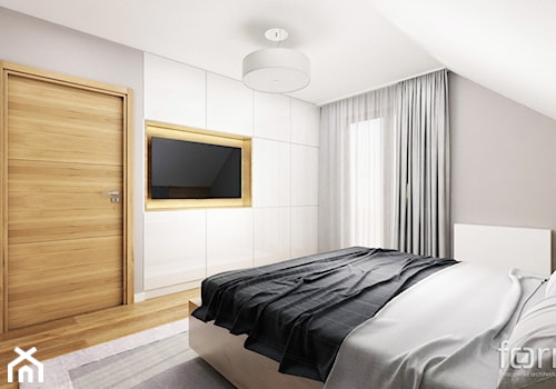 SYPIALNIA BOLECHOWICE - Średnia biała szara sypialnia na poddaszu, styl nowoczesny - zdjęcie od FORMA - Pracownia Architektury Wnętrz