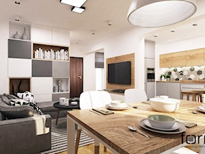MIESZKANIE DĄBIE PARK - Średni biały salon z kuchnią z jadalnią, styl nowoczesny - zdjęcie od FORMA - Pracownia Architektury Wnętrz